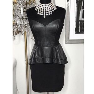 BEBE - ZIPPER TRIM PEPLUM DRESS